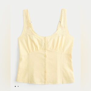 Hollister Linen Blend Button-Through Top Butter Yellow SMALL NWT